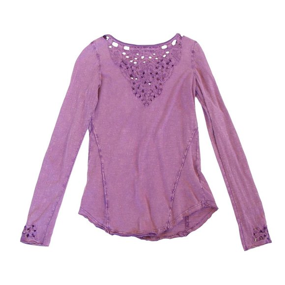 FREE PEOPLE Purple Boho Cutout Long Sleeve Cotton Top Women's S - Picture 2 of 10